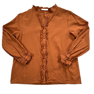 SOLOCOTE Blouse Girls 11-12Y Orange Ruffle Long Sleeve Button Down Shirt